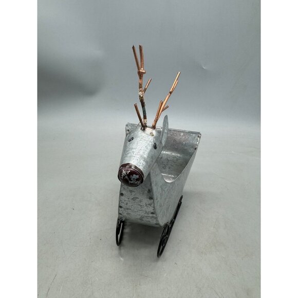 Christmas Galvanized Metal Reindeer Flowerpot Decor Copper Antlers Metal READ - Picture 2 of 6